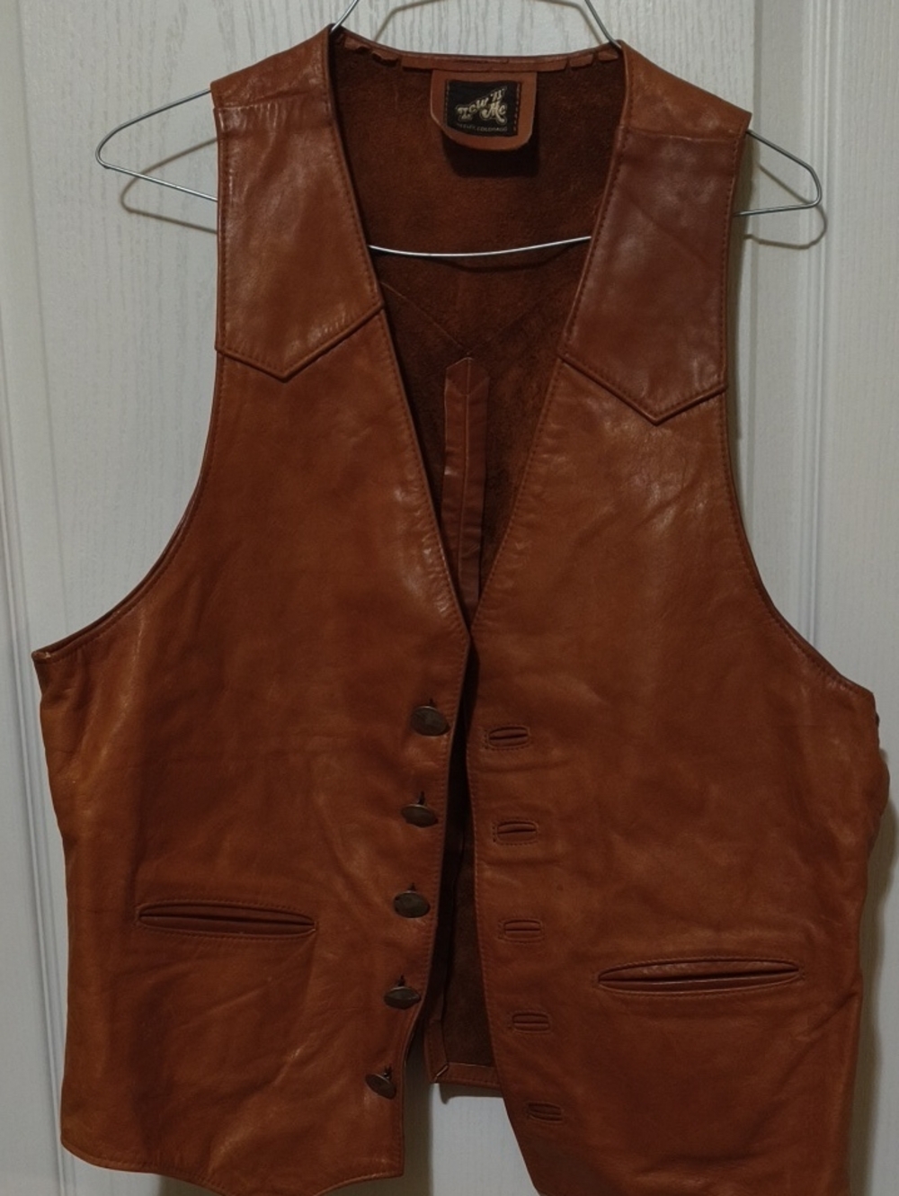Men's Brown Leather Vest - Classic Button Front